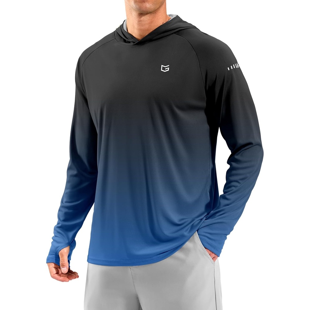 image:imageMens Sun Protection Hoodie Shirts Long Sleeve UPF 50 Swim Shirts for Men Rash Guard Fishing Shirt Quick DryGradient Black Blue
