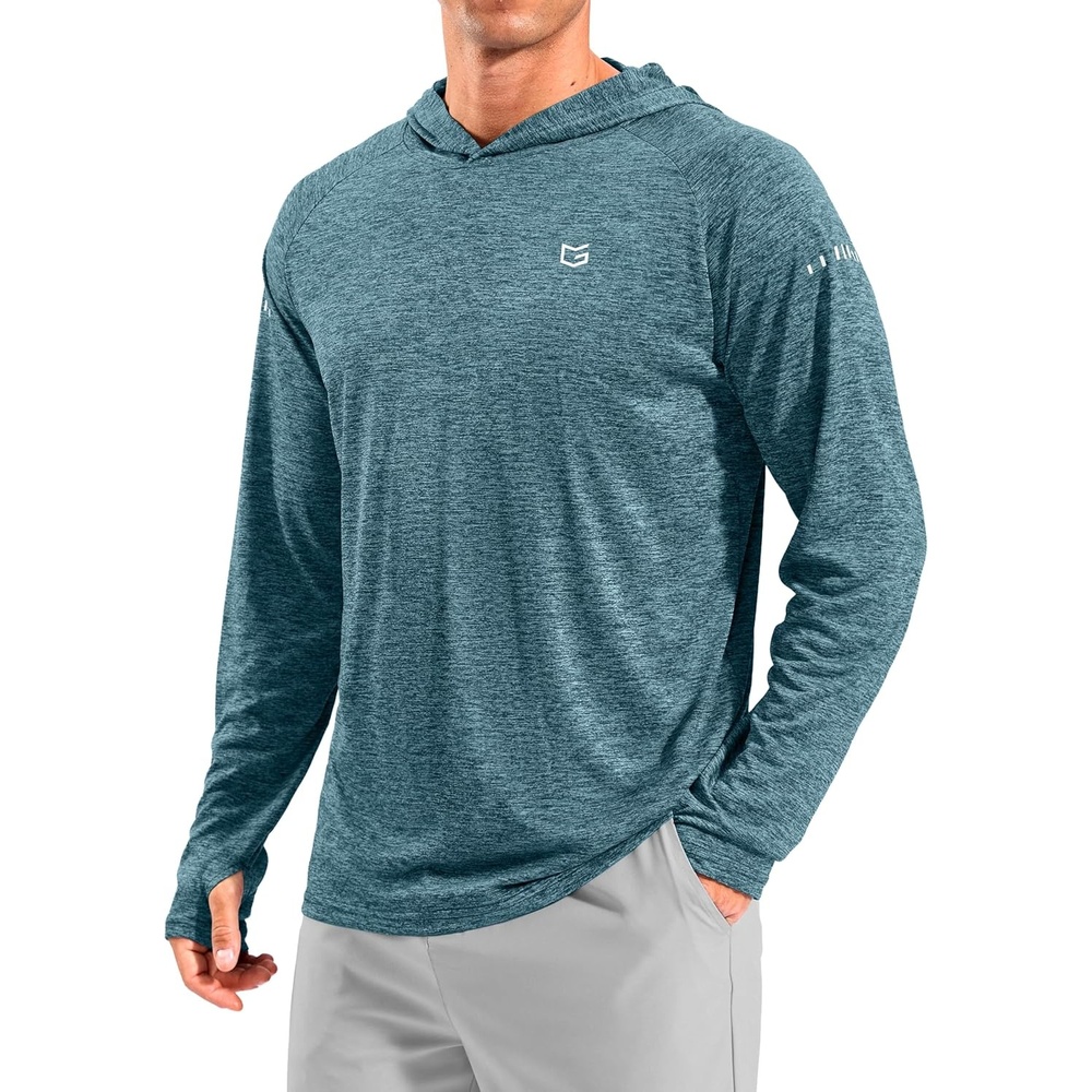 image:imageMens Sun Protection Hoodie Shirts Long Sleeve UPF 50 Swim Shirts for Men Rash Guard Fishing Shirt Quick DryHeather Aquamarine