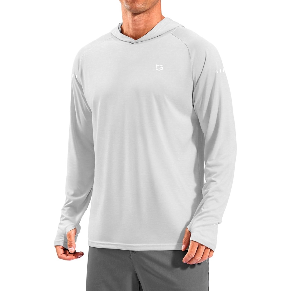 image:imageMens Sun Protection Hoodie Shirts Long Sleeve UPF 50 Swim Shirts for Men Rash Guard Fishing Shirt Quick DryHeather Bright Grey