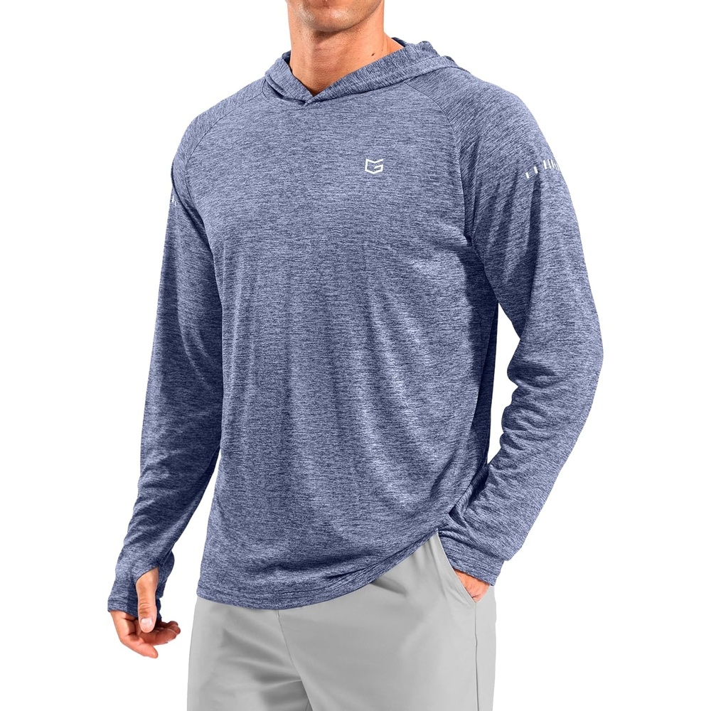 image:imageMens Sun Protection Hoodie Shirts Long Sleeve UPF 50 Swim Shirts for Men Rash Guard Fishing Shirt Quick DryHeather Dusty Blue