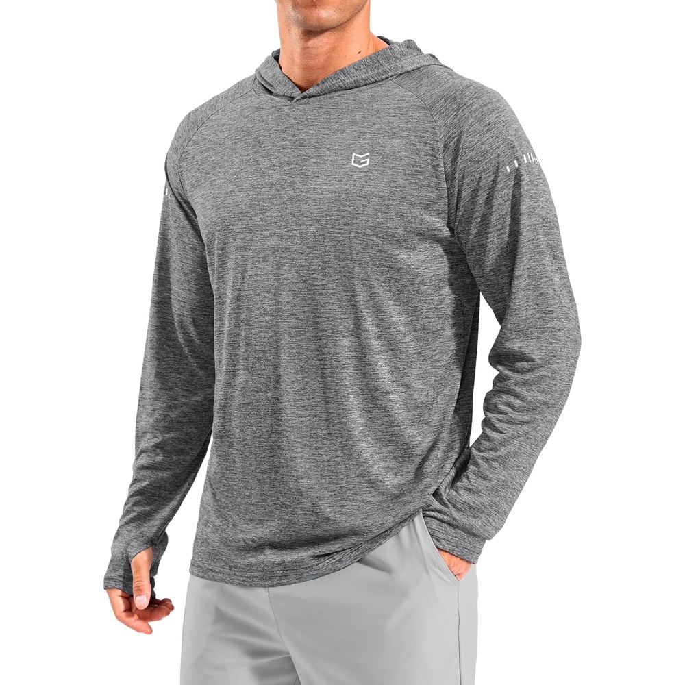 image:imageMens Sun Protection Hoodie Shirts Long Sleeve UPF 50 Swim Shirts for Men Rash Guard Fishing Shirt Quick DryHeather Dusty White