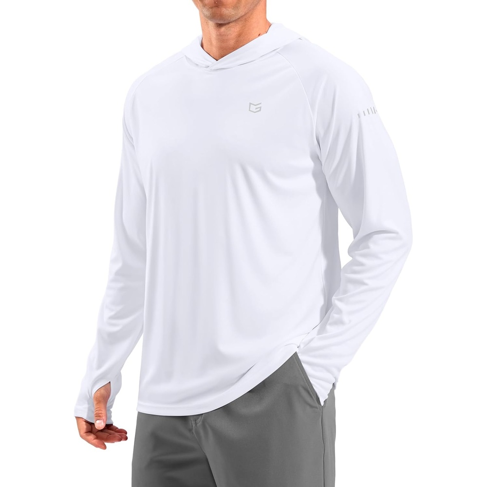 image:imageMens Sun Protection Hoodie Shirts Long Sleeve UPF 50 Swim Shirts for Men Rash Guard Fishing Shirt Quick DryWhite