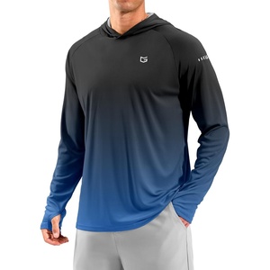 Men’s Sun Protection Hoodie Shirts Long Sleeve UPF 50+ Swim Shirts for Men Rash Guard Fishing Shirt Quick Dry(Gradient Black Blue)