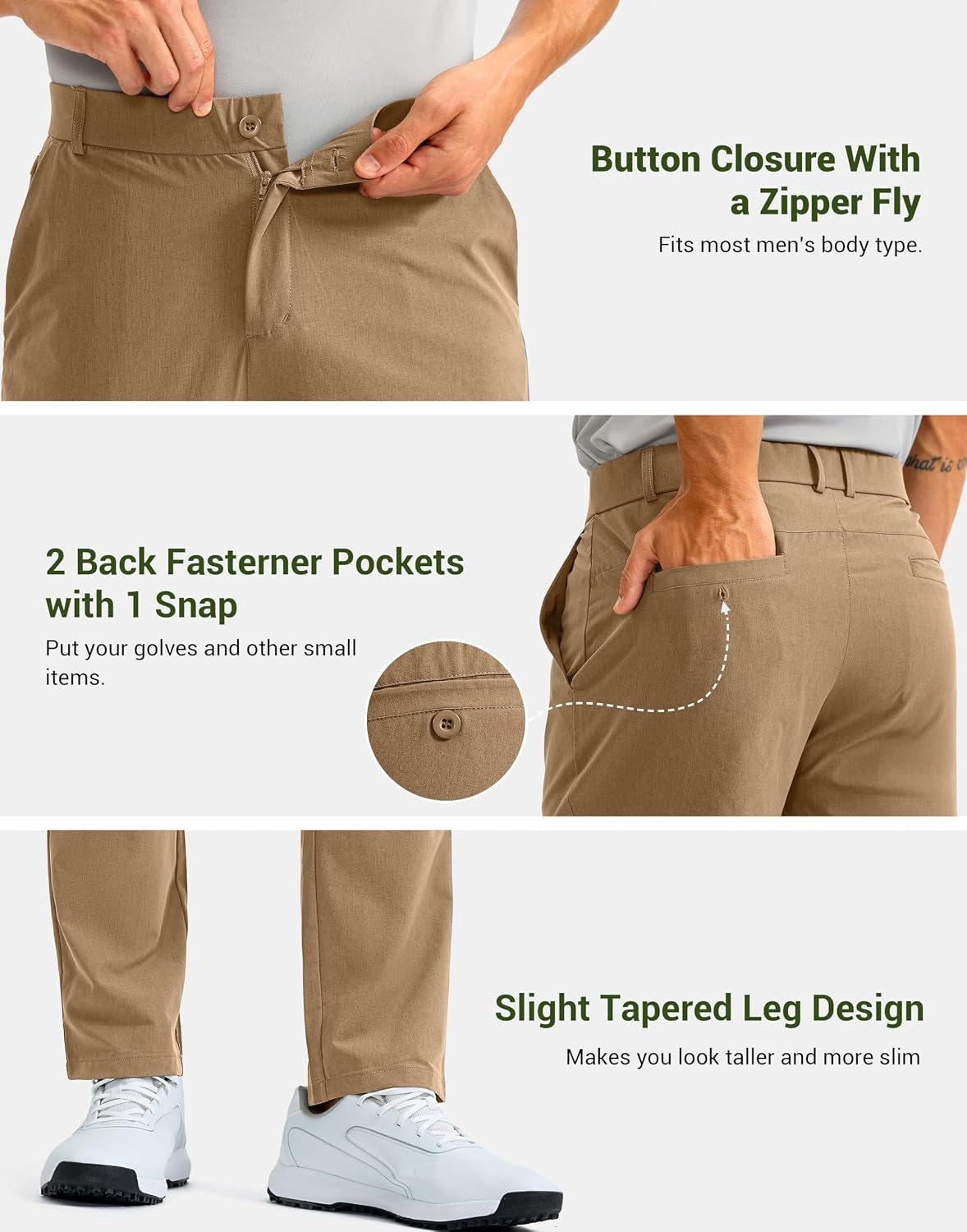 image:imageG Gradual Mens Golf Pants with 5 Pockets 303234 Lightweight Quick Dry Stretch Work Dress Pants Casual Slacks for MenKhaki SandW36 L30