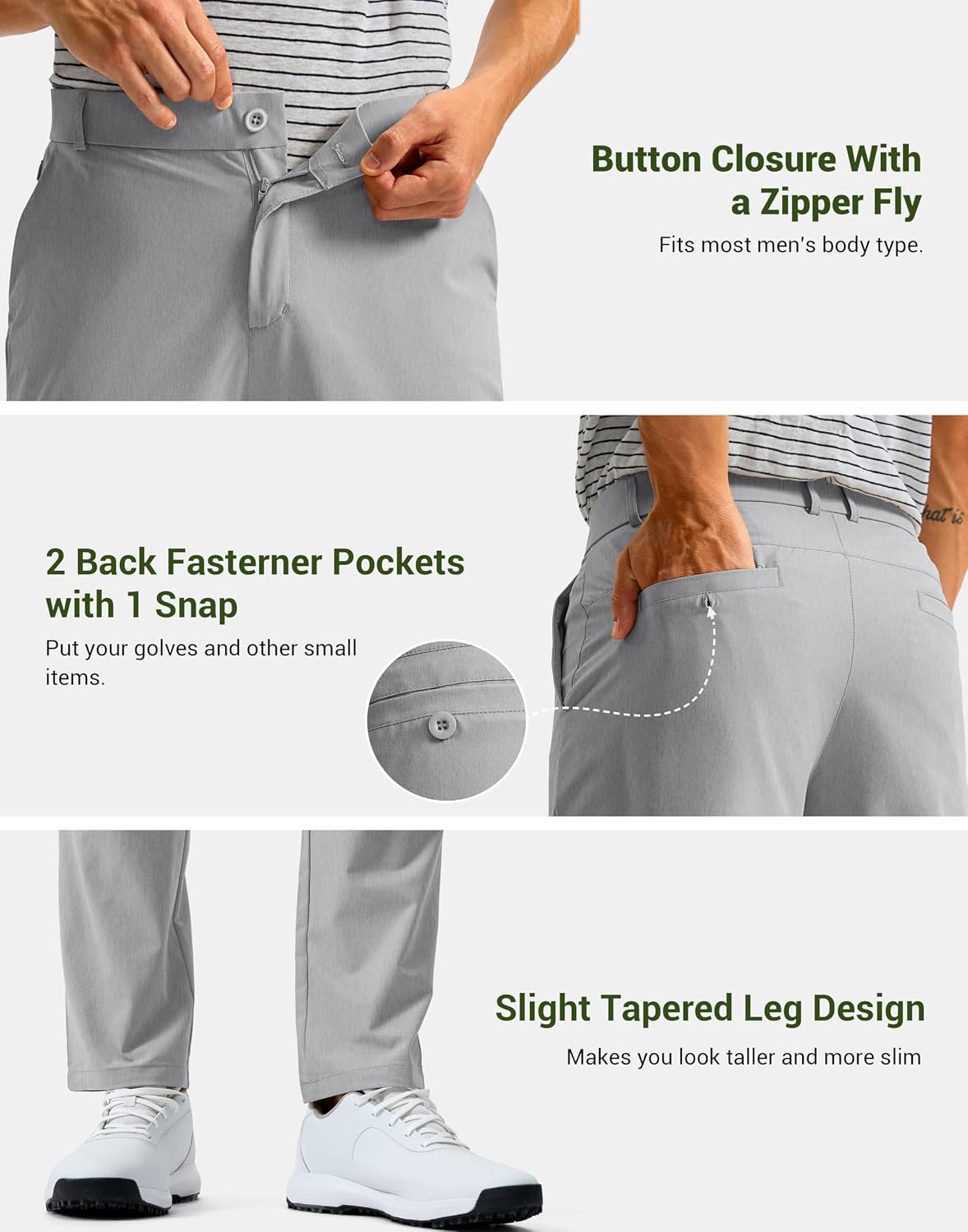 image:imageG Gradual Mens Golf Pants with 5 Pockets 303234 Lightweight Quick Dry Stretch Work Dress Pants Casual Slacks for MenLight GreyW33 L30