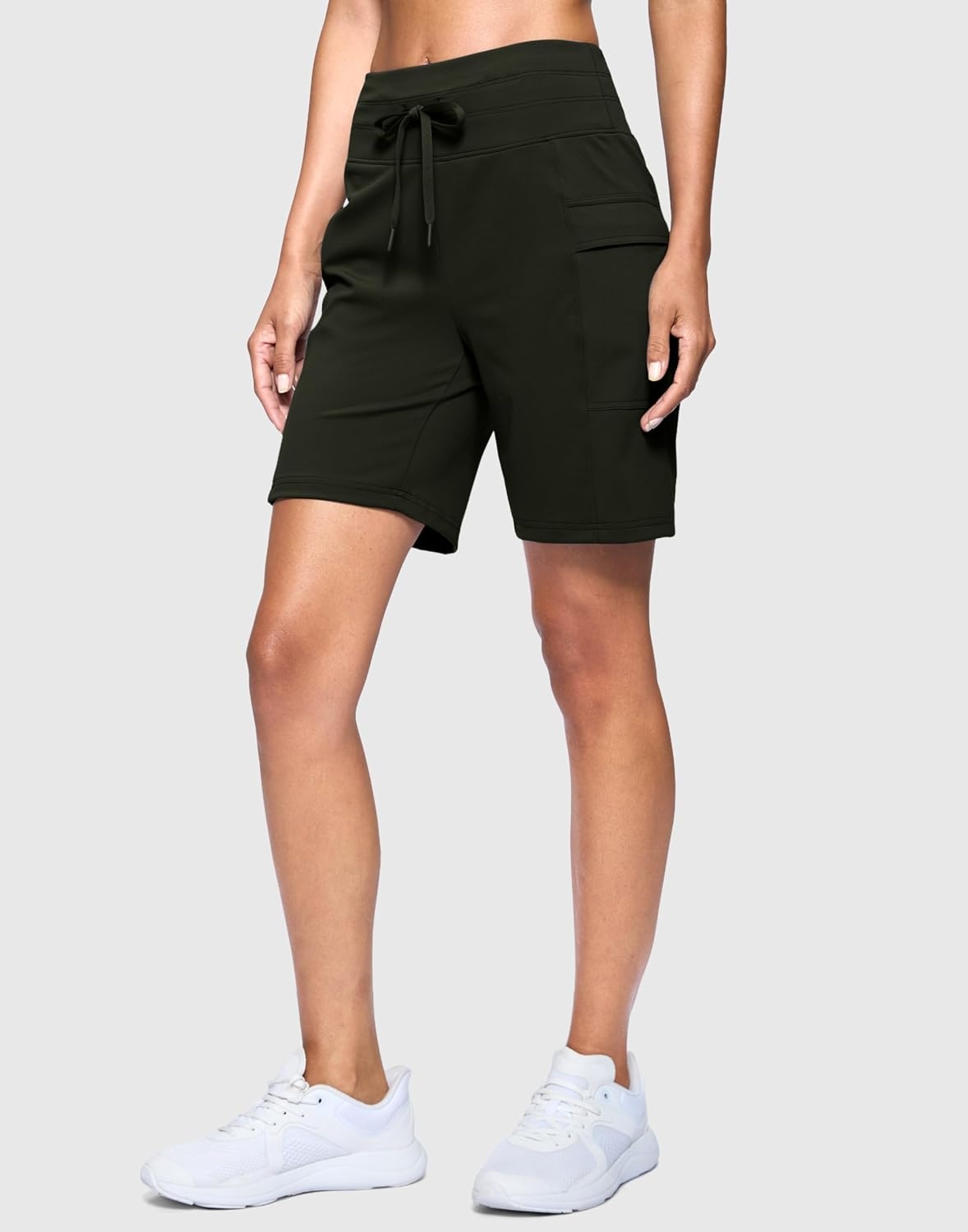image:imageG Gradual Womens 7 Athletic Hiking Long Shorts with Pockets High Waisted Stretchy Bermuda Shorts for Women Workout CasualArmy Green