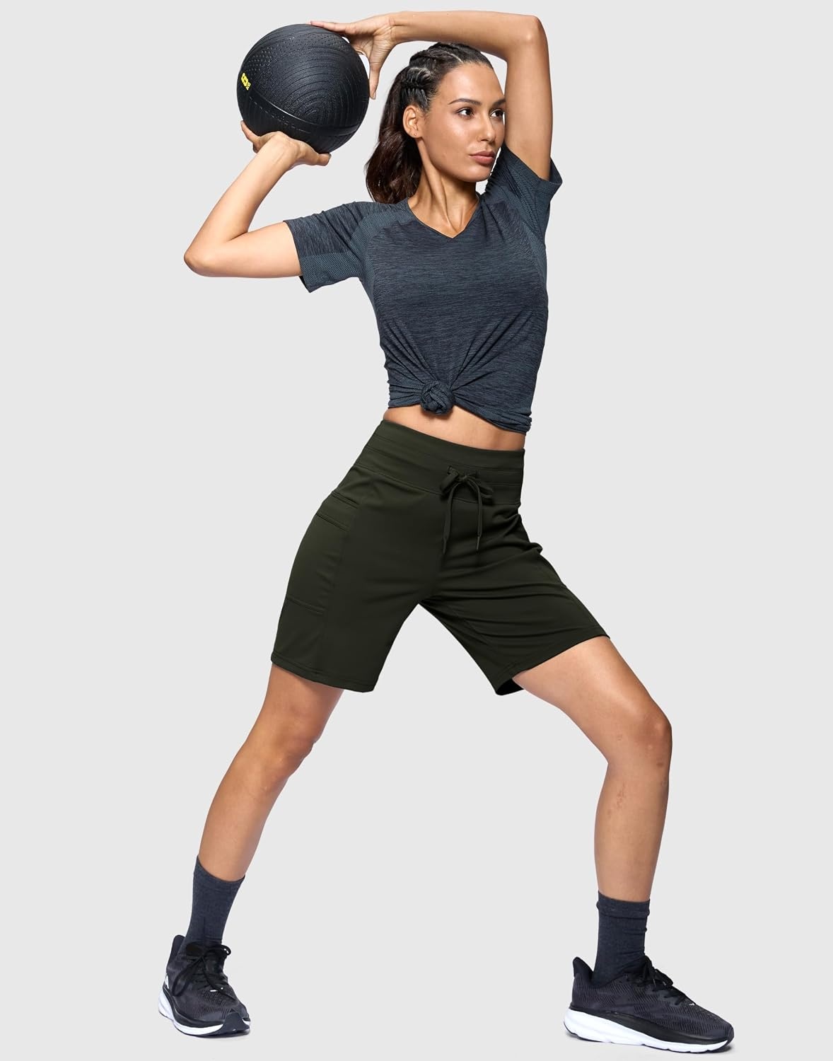image:imageG Gradual Womens 7 Athletic Hiking Long Shorts with Pockets High Waisted Stretchy Bermuda Shorts for Women Workout CasualArmy Green