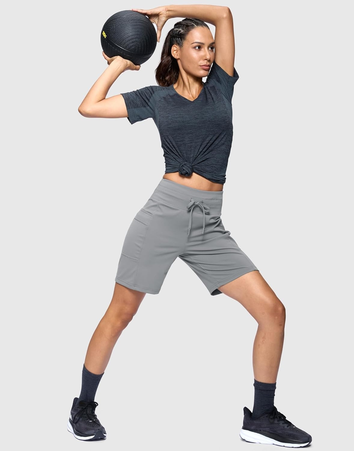 image:imageG Gradual Womens 7 Athletic Hiking Long Shorts with Pockets High Waisted Stretchy Bermuda Shorts for Women Workout CasualBright Grey