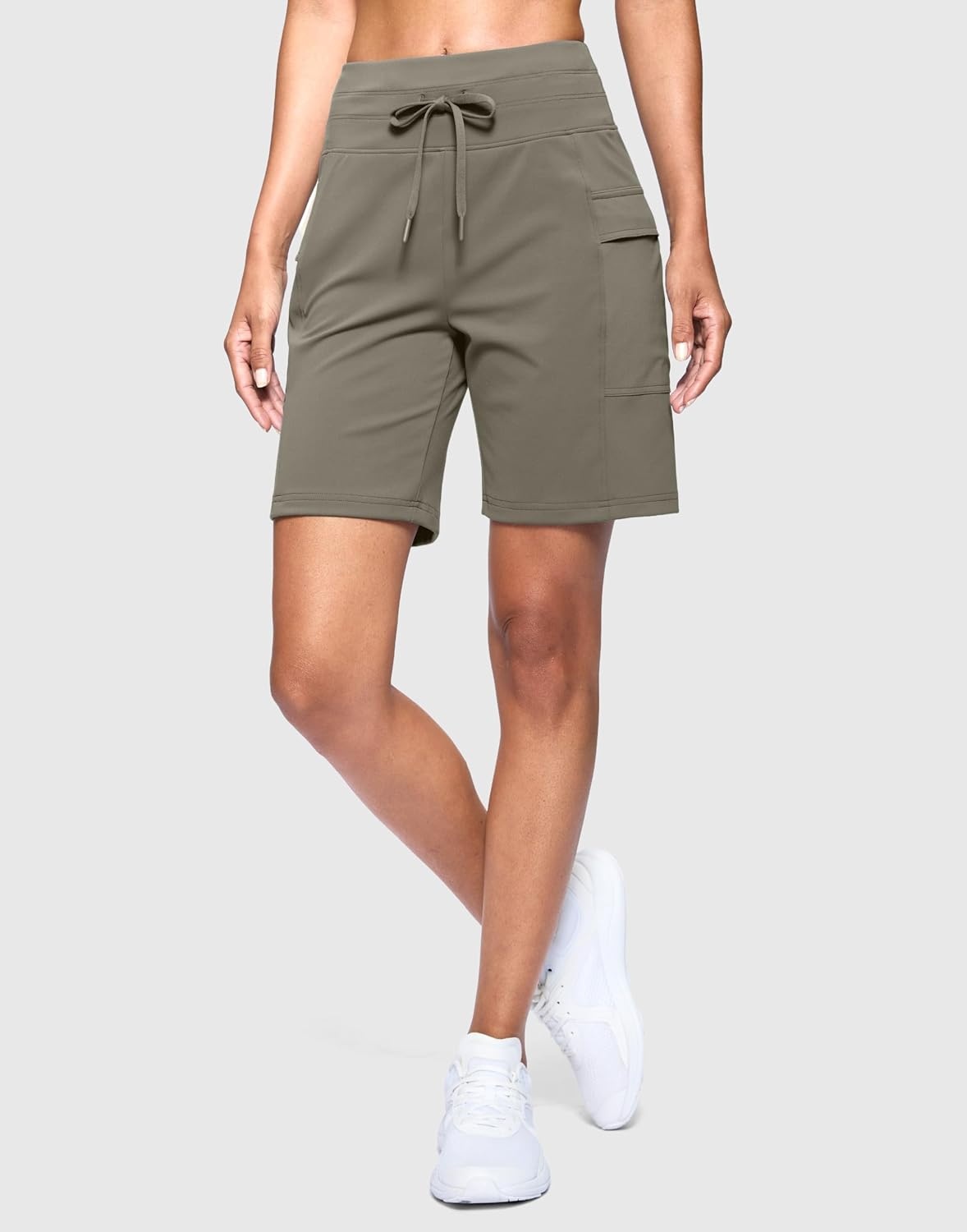 image:imageG Gradual Womens 7 Athletic Hiking Long Shorts with Pockets High Waisted Stretchy Bermuda Shorts for Women Workout CasualDark Khaki