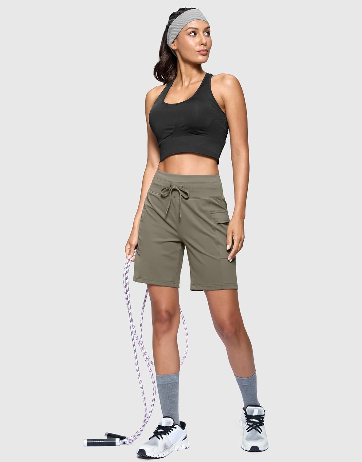 image:imageG Gradual Womens 7 Athletic Hiking Long Shorts with Pockets High Waisted Stretchy Bermuda Shorts for Women Workout CasualDark Khaki