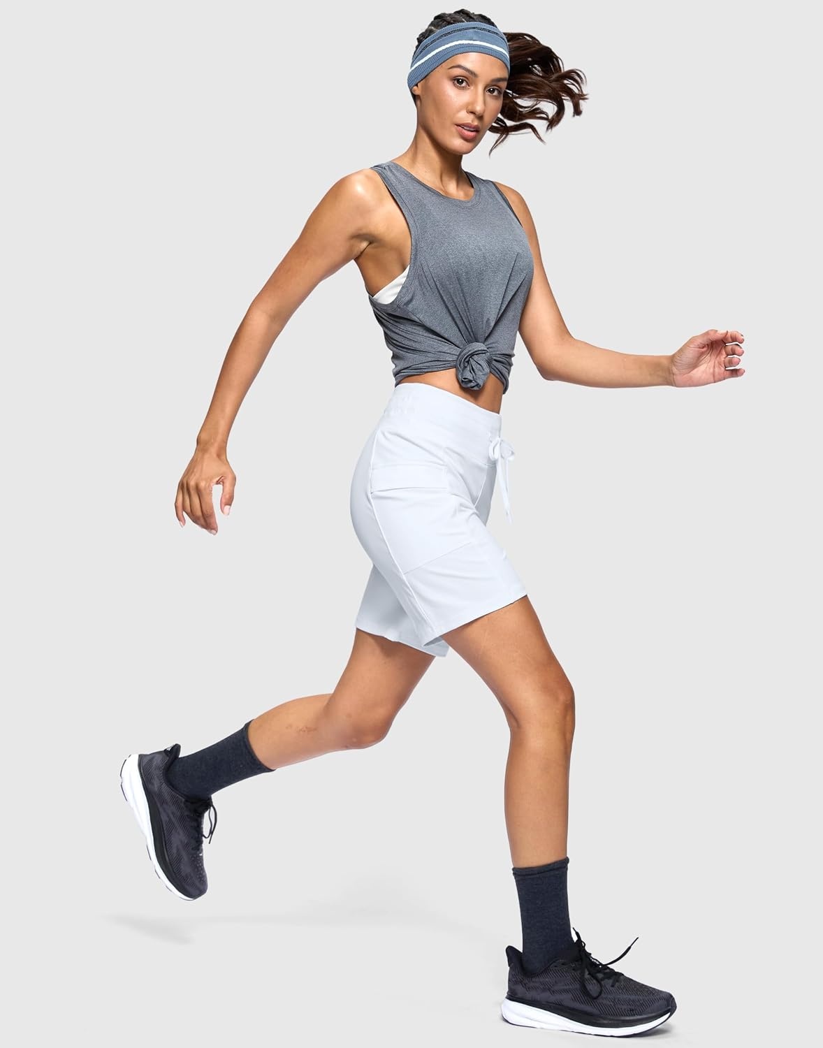 image:imageG Gradual Womens 7 Athletic Hiking Long Shorts with Pockets High Waisted Stretchy Bermuda Shorts for Women Workout CasualWhite