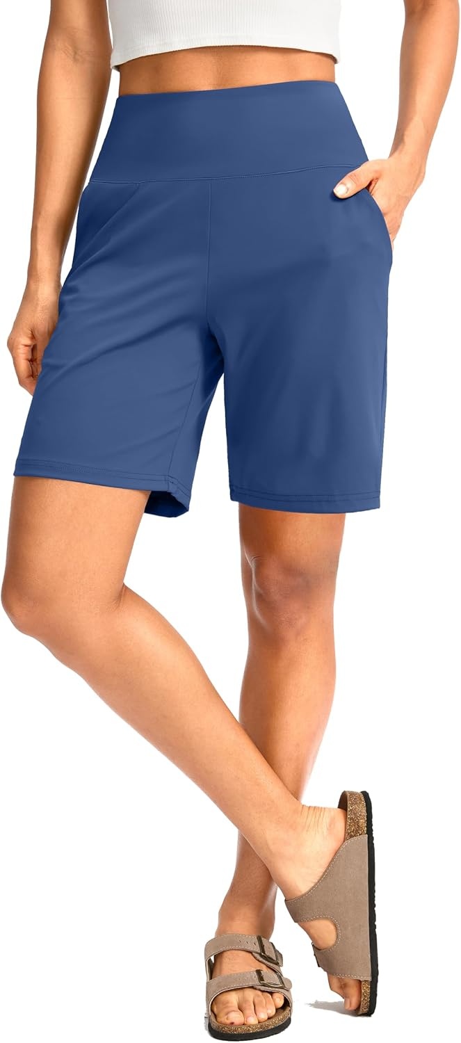 image:imageG Gradual Womens Bermuda Long Shorts with Pockets 975 High Waisted Shorts for Women Walking Athletic WorkoutBlue