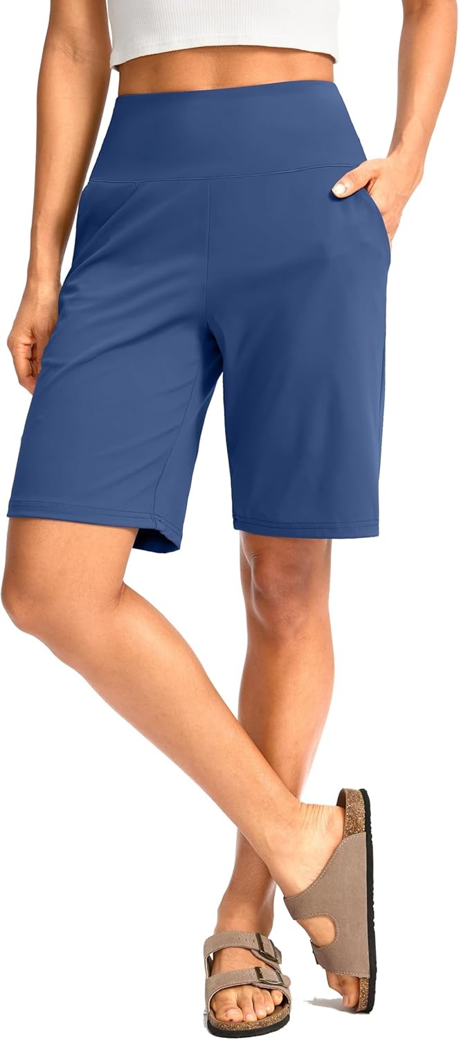 image:imageG Gradual Womens Bermuda Long Shorts with Pockets 975 High Waisted Shorts for Women Walking Athletic WorkoutBlue