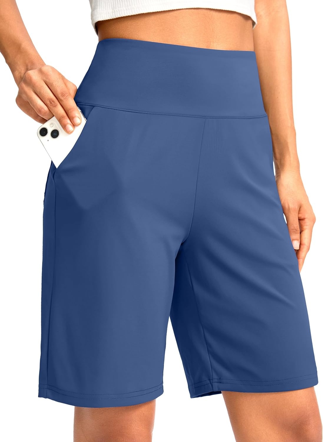 image:imageG Gradual Womens Bermuda Long Shorts with Pockets 975 High Waisted Shorts for Women Walking Athletic WorkoutBlue