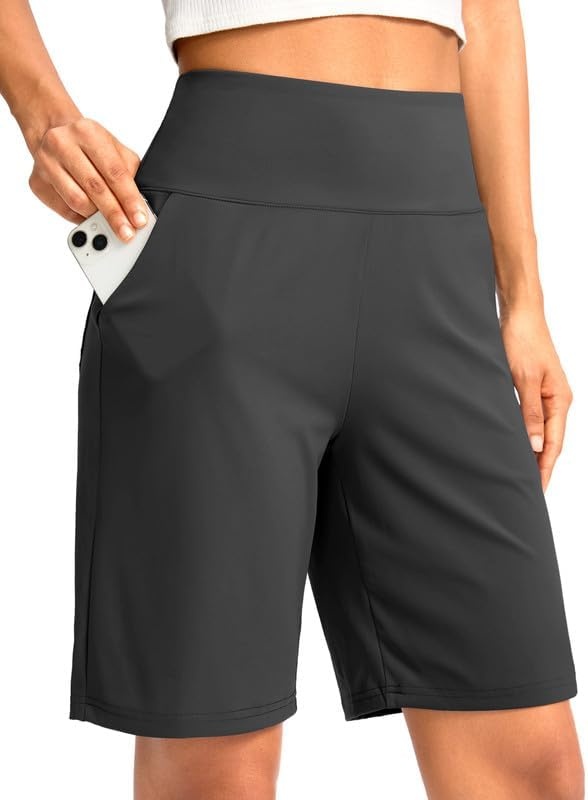 image:imageG Gradual Womens Bermuda Long Shorts with Pockets 975 High Waisted Shorts for Women Walking Athletic WorkoutDark Grey