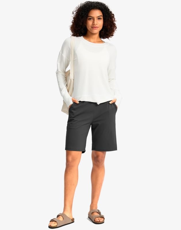 image:imageG Gradual Womens Bermuda Long Shorts with Pockets 975 High Waisted Shorts for Women Walking Athletic WorkoutDark Grey