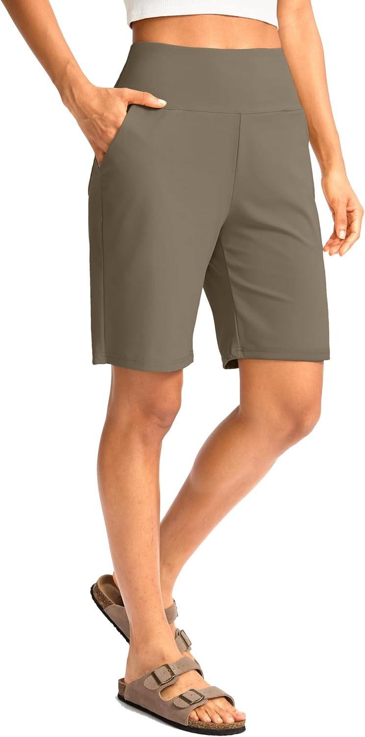 image:imageG Gradual Womens Bermuda Long Shorts with Pockets 975 High Waisted Shorts for Women Walking Athletic WorkoutDark Khaki