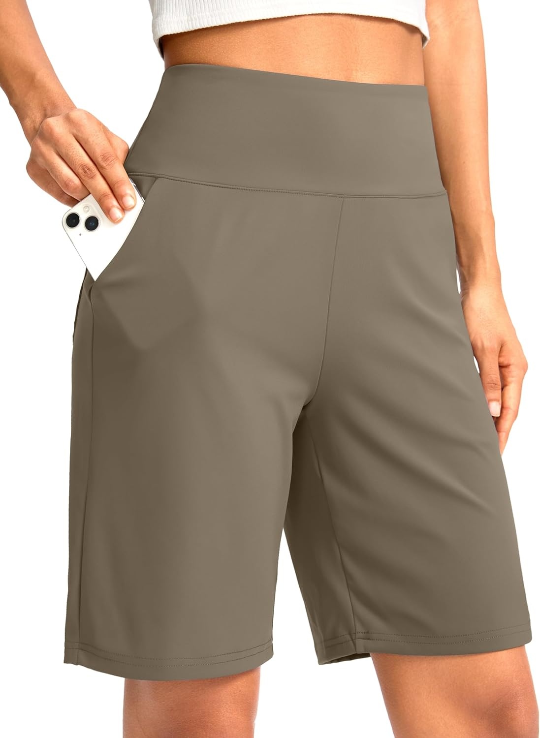 image:imageG Gradual Womens Bermuda Long Shorts with Pockets 975 High Waisted Shorts for Women Walking Athletic WorkoutDark Khaki