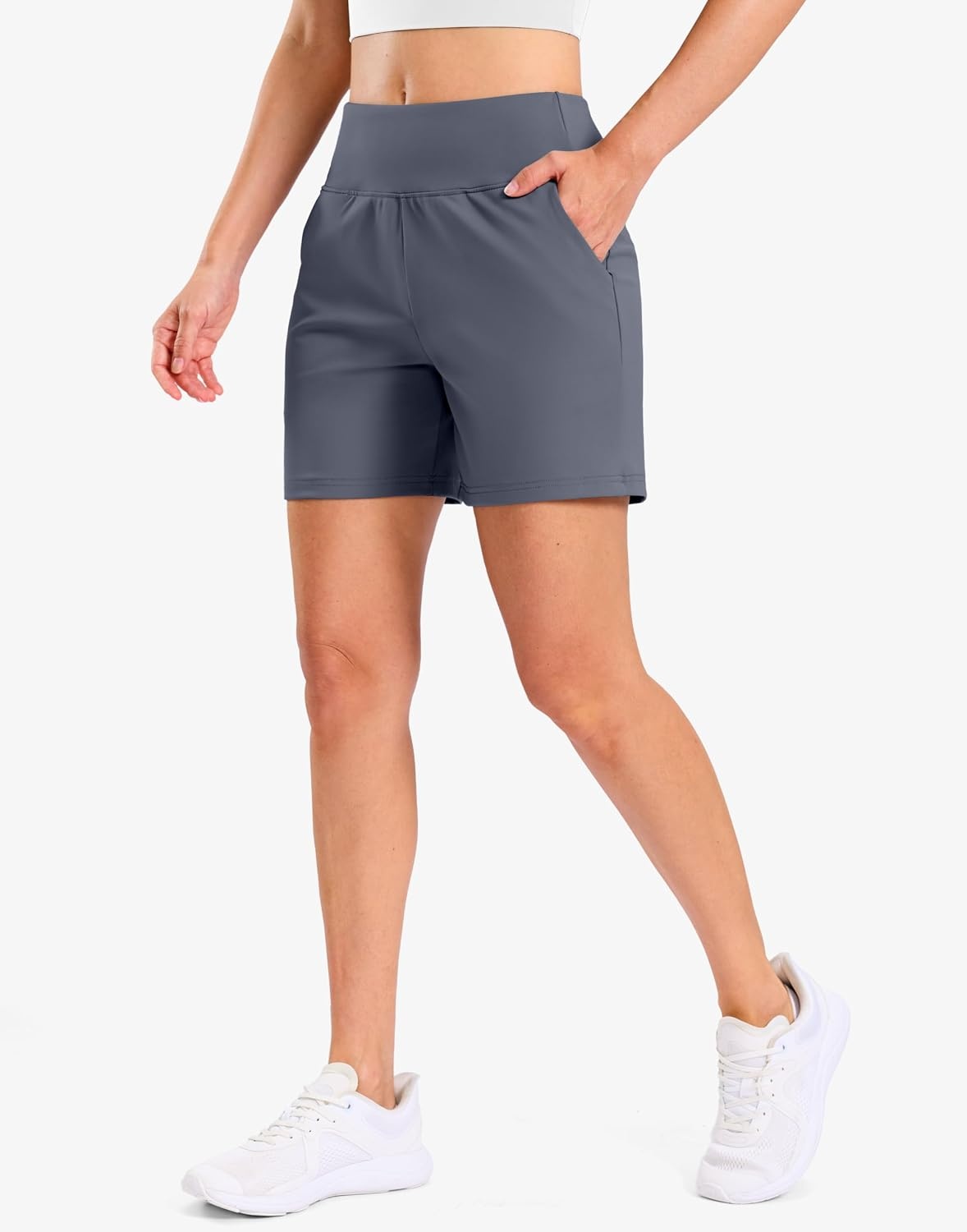 image:imageG Gradual Womens Bermuda Long Shorts with Pockets 975 High Waisted Shorts for Women Walking Athletic WorkoutDusty Blue