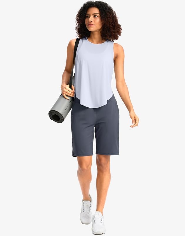 image:imageG Gradual Womens Bermuda Long Shorts with Pockets 975 High Waisted Shorts for Women Walking Athletic WorkoutDusty Blue