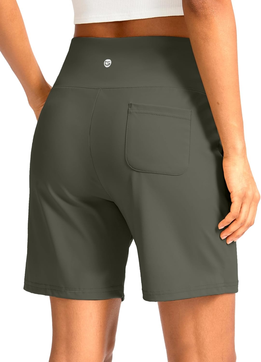 image:imageG Gradual Womens Bermuda Long Shorts with Pockets 975 High Waisted Shorts for Women Walking Athletic WorkoutGrey Sage