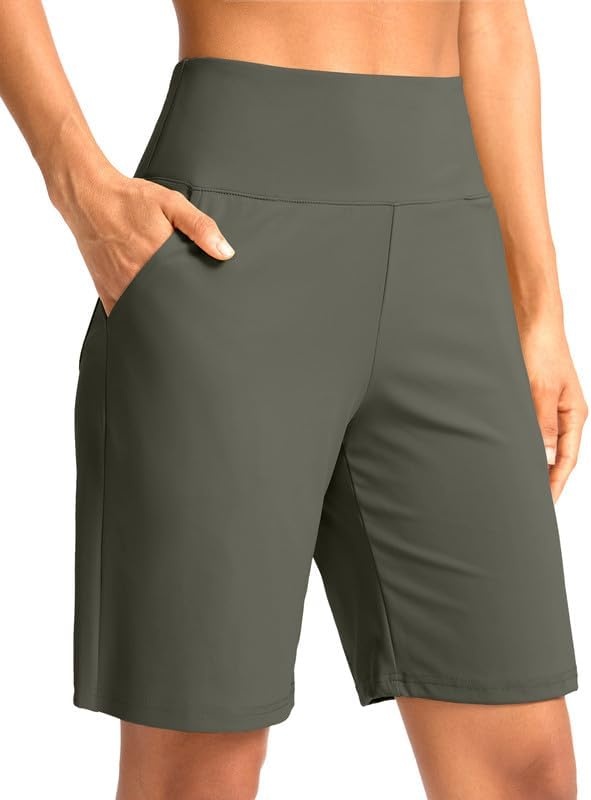 image:imageG Gradual Womens Bermuda Long Shorts with Pockets 975 High Waisted Shorts for Women Walking Athletic WorkoutGrey Sage