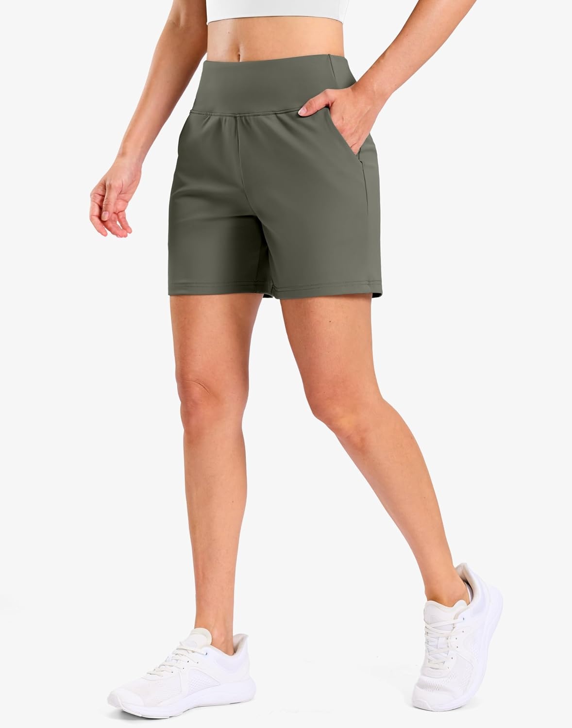 image:imageG Gradual Womens Bermuda Long Shorts with Pockets 975 High Waisted Shorts for Women Walking Athletic WorkoutGrey Sage