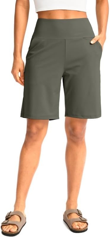 image:imageG Gradual Womens Bermuda Long Shorts with Pockets 975 High Waisted Shorts for Women Walking Athletic WorkoutGrey Sage