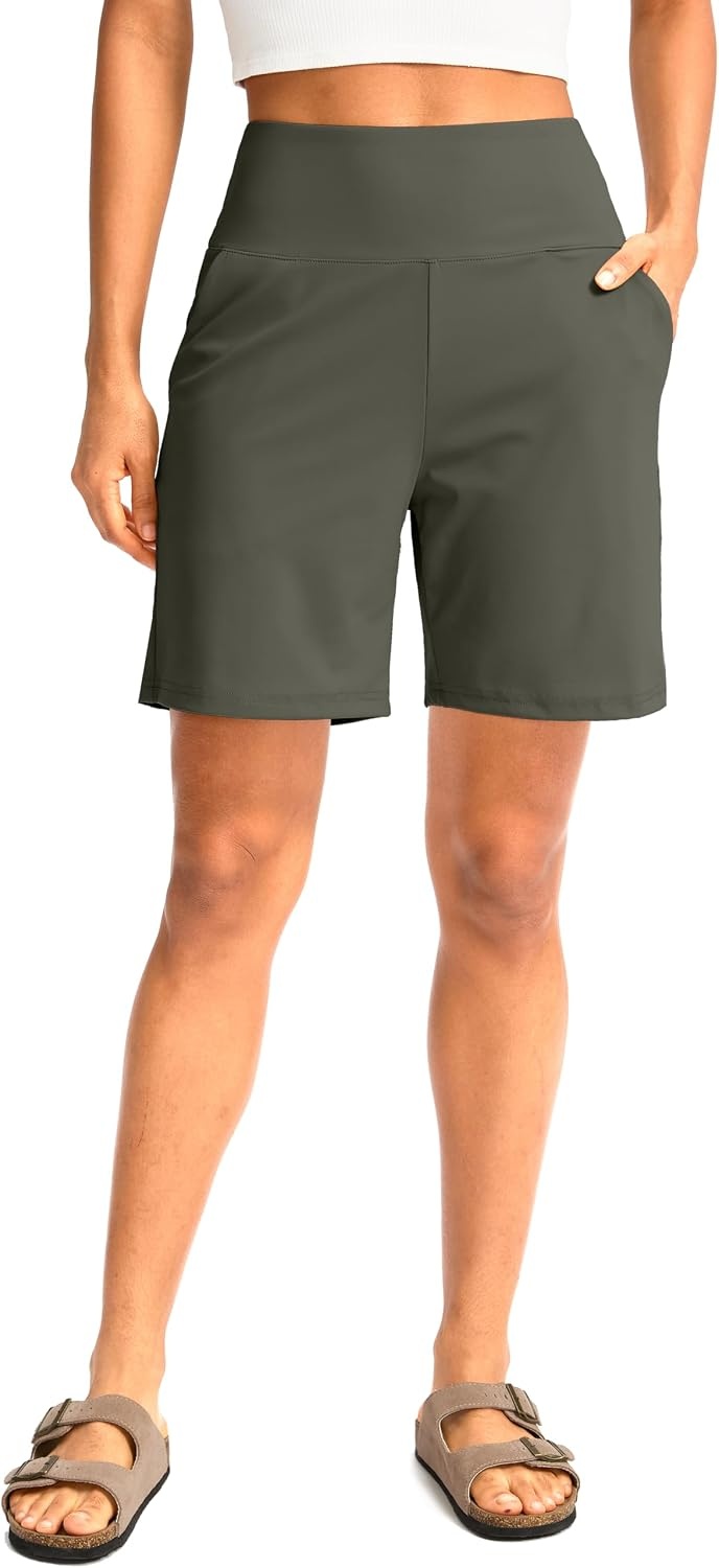 image:imageG Gradual Womens Bermuda Long Shorts with Pockets 975 High Waisted Shorts for Women Walking Athletic WorkoutGrey Sage