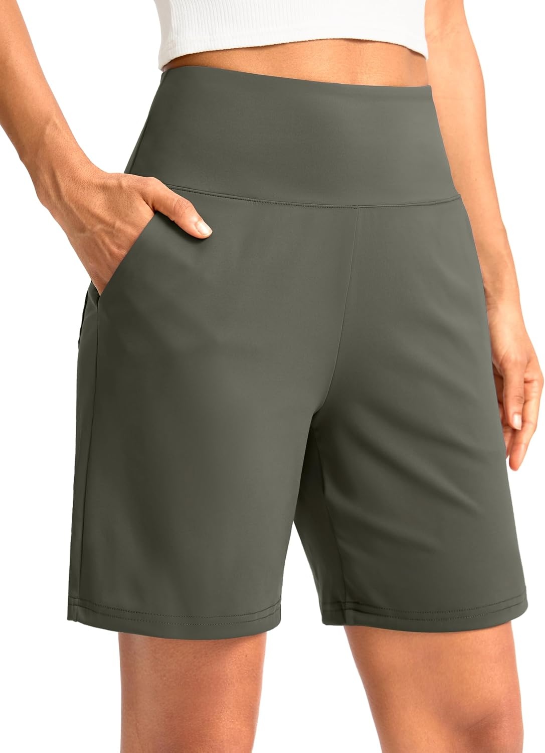 image:imageG Gradual Womens Bermuda Long Shorts with Pockets 975 High Waisted Shorts for Women Walking Athletic WorkoutGrey Sage