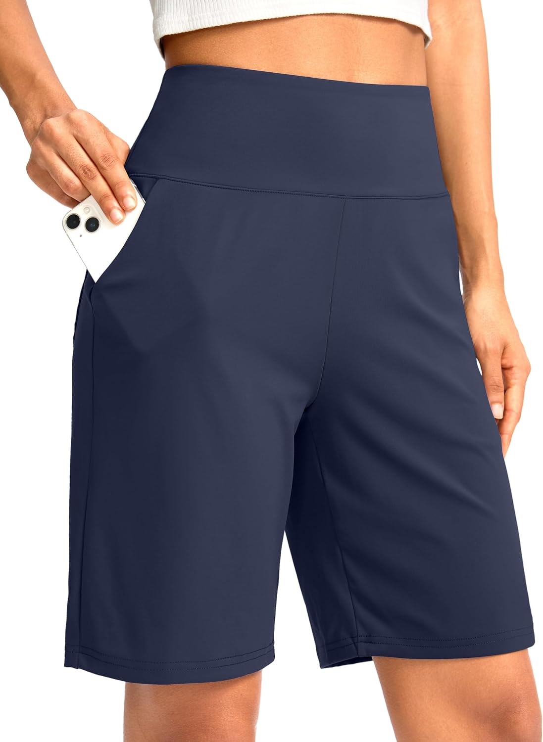 image:imageG Gradual Womens Bermuda Long Shorts with Pockets 975 High Waisted Shorts for Women Walking Athletic WorkoutNavy