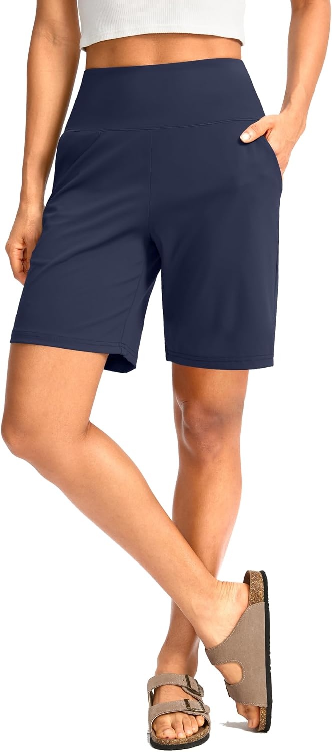 image:imageG Gradual Womens Bermuda Long Shorts with Pockets 975 High Waisted Shorts for Women Walking Athletic WorkoutNavy