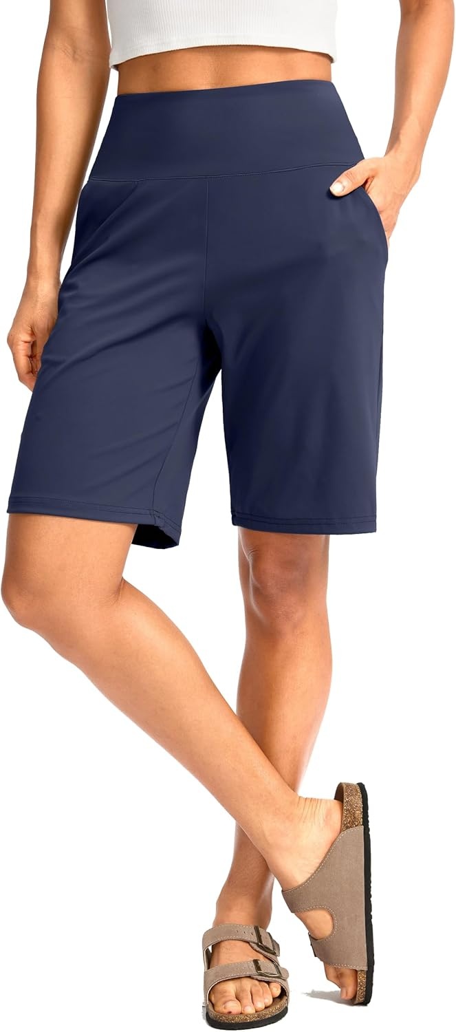 image:imageG Gradual Womens Bermuda Long Shorts with Pockets 975 High Waisted Shorts for Women Walking Athletic WorkoutNavy