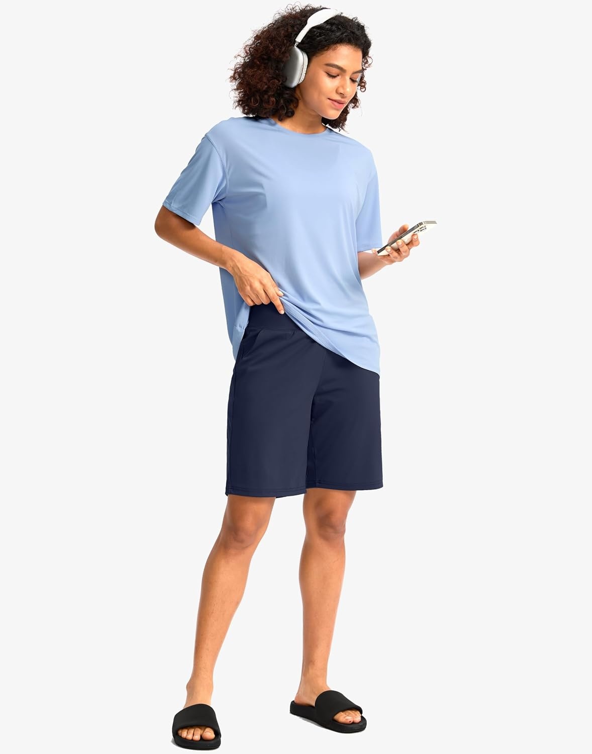 image:imageG Gradual Womens Bermuda Long Shorts with Pockets 975 High Waisted Shorts for Women Walking Athletic WorkoutNavy
