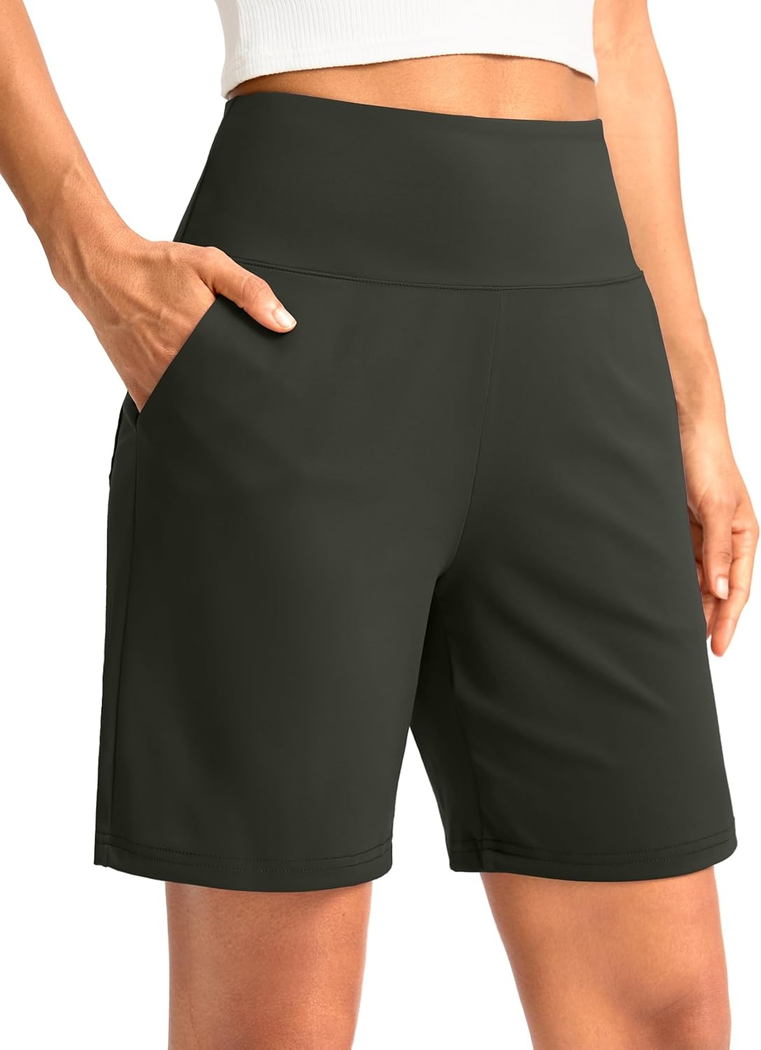 image:imageG Gradual Womens Bermuda Long Shorts with Pockets 975 High Waisted Shorts for Women Walking Athletic WorkoutOlive