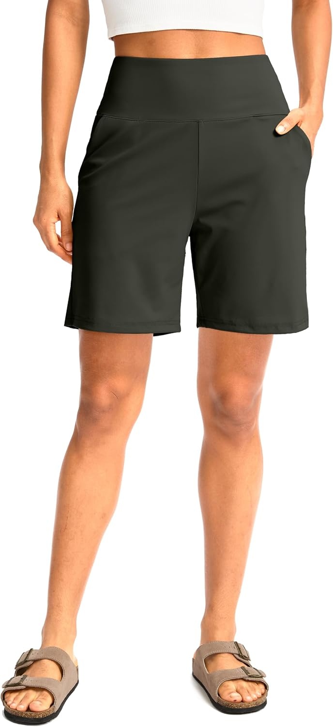 image:imageG Gradual Womens Bermuda Long Shorts with Pockets 975 High Waisted Shorts for Women Walking Athletic WorkoutOlive