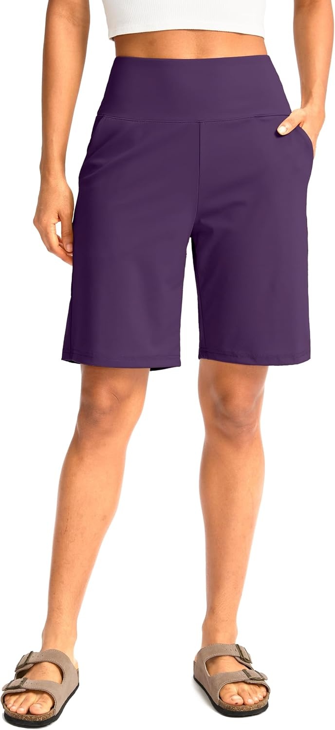 image:imageG Gradual Womens Bermuda Long Shorts with Pockets 975 High Waisted Shorts for Women Walking Athletic WorkoutPurple