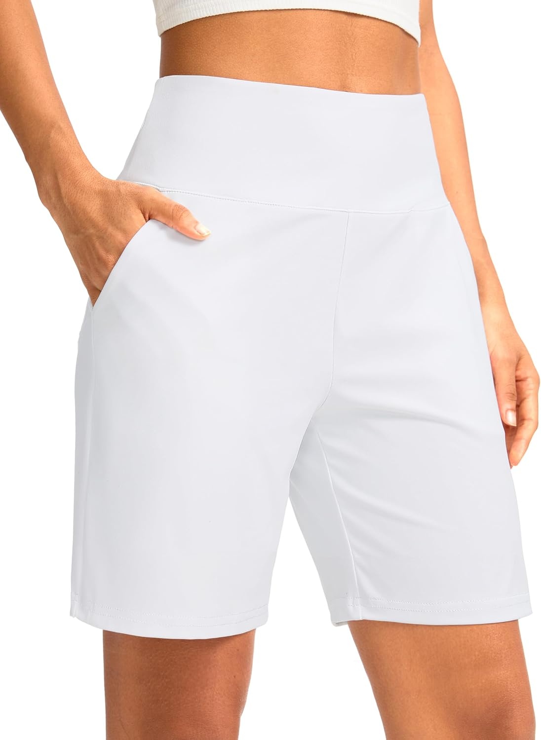 image:imageG Gradual Womens Bermuda Long Shorts with Pockets 975 High Waisted Shorts for Women Walking Athletic WorkoutWhite
