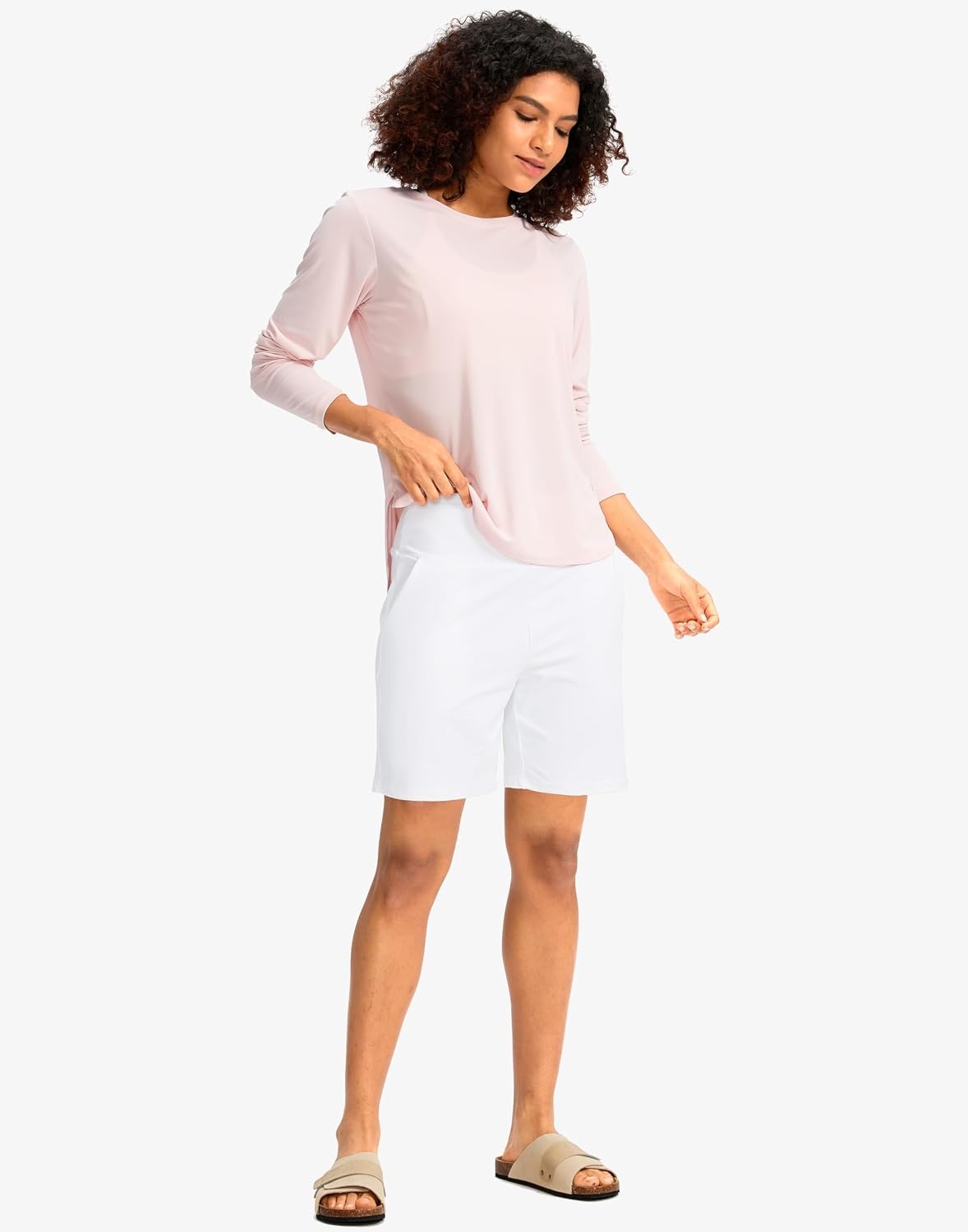 image:imageG Gradual Womens Bermuda Long Shorts with Pockets 975 High Waisted Shorts for Women Walking Athletic WorkoutWhite