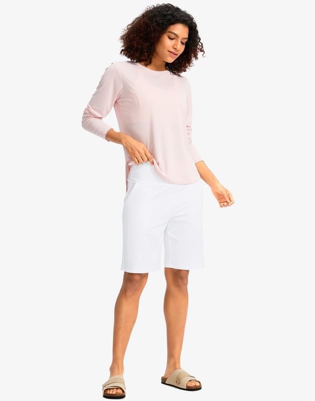 image:imageG Gradual Womens Bermuda Long Shorts with Pockets 975 High Waisted Shorts for Women Walking Athletic WorkoutWhite