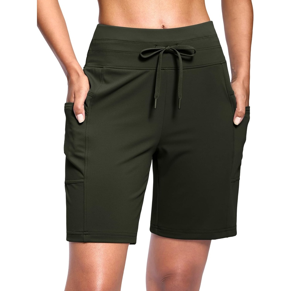 image:imageG Gradual Womens 7 Athletic Hiking Long Shorts with Pockets High Waisted Stretchy Bermuda Shorts for Women Workout CasualArmy Green
