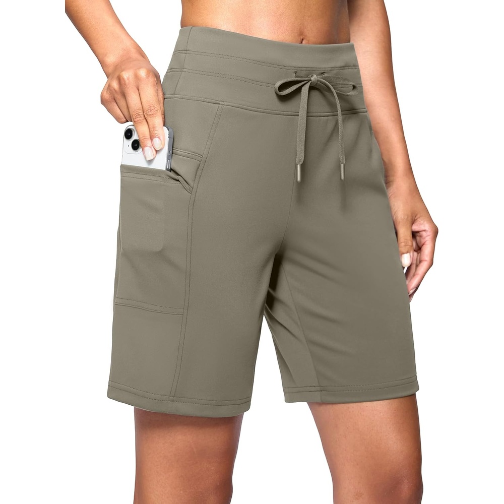 image:imageG Gradual Womens 7 Athletic Hiking Long Shorts with Pockets High Waisted Stretchy Bermuda Shorts for Women Workout CasualDark Khaki