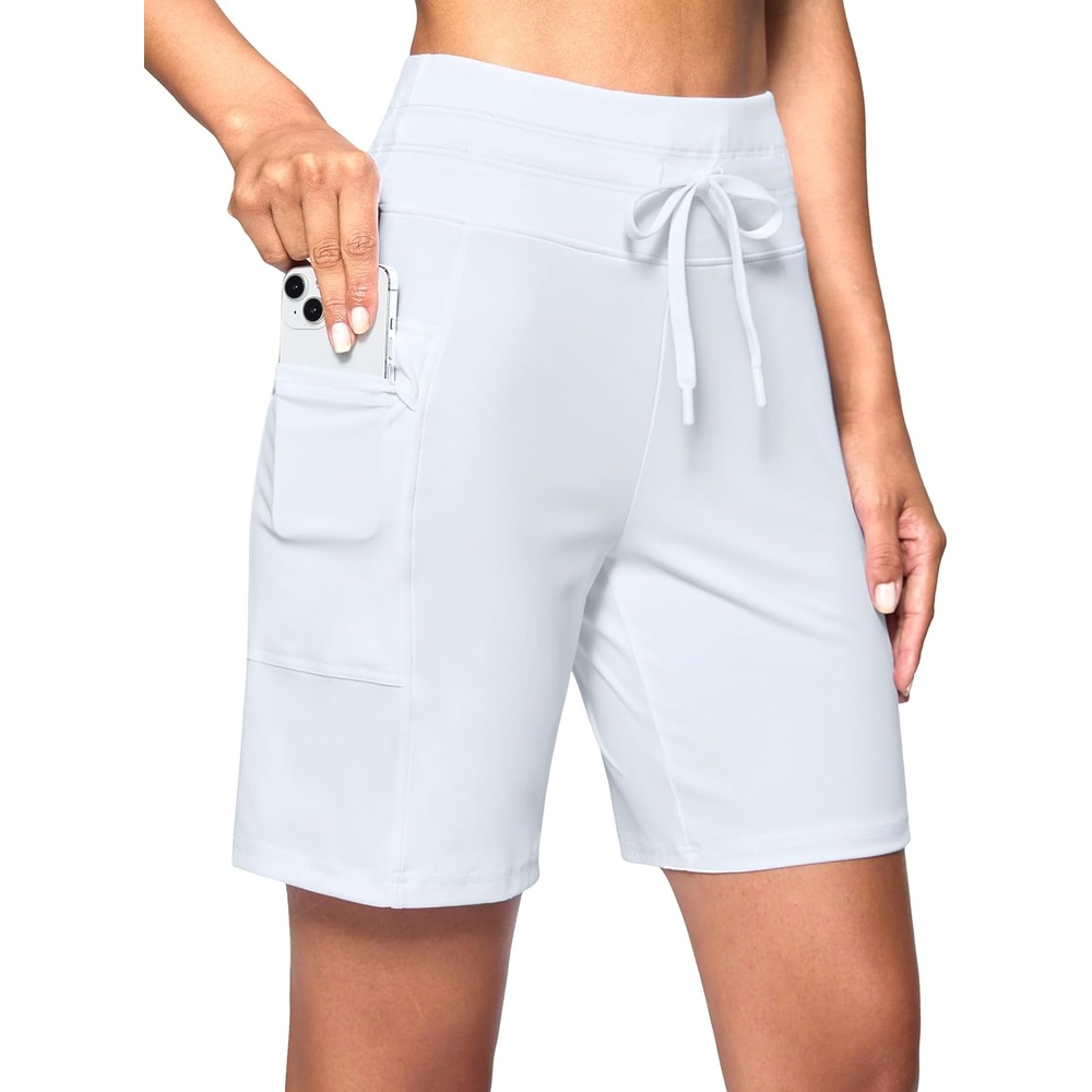 image:imageG Gradual Womens 7 Athletic Hiking Long Shorts with Pockets High Waisted Stretchy Bermuda Shorts for Women Workout CasualWhite