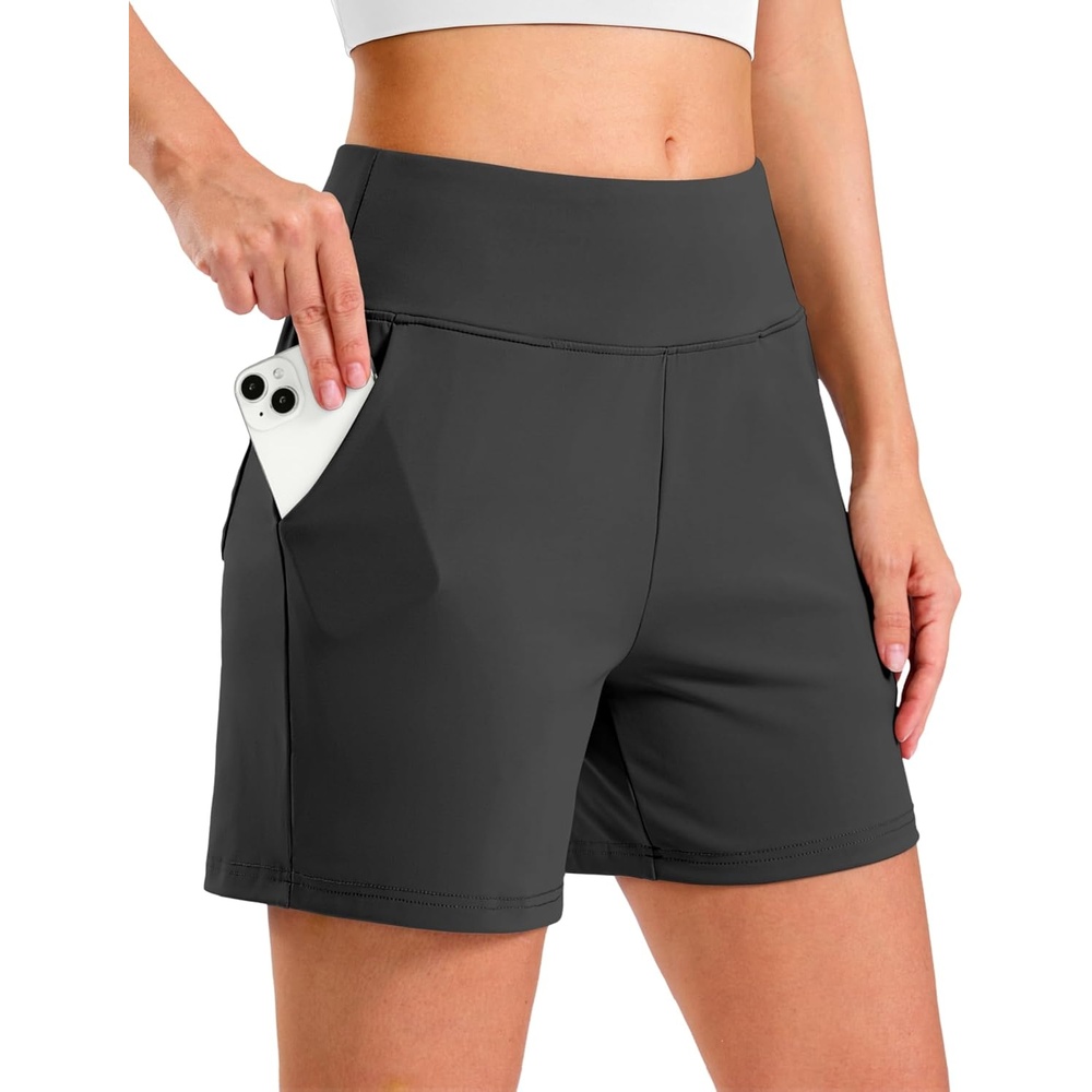 image:imageG Gradual Womens Bermuda Long Shorts with Pockets 975 High Waisted Shorts for Women Walking Athletic WorkoutDark Grey