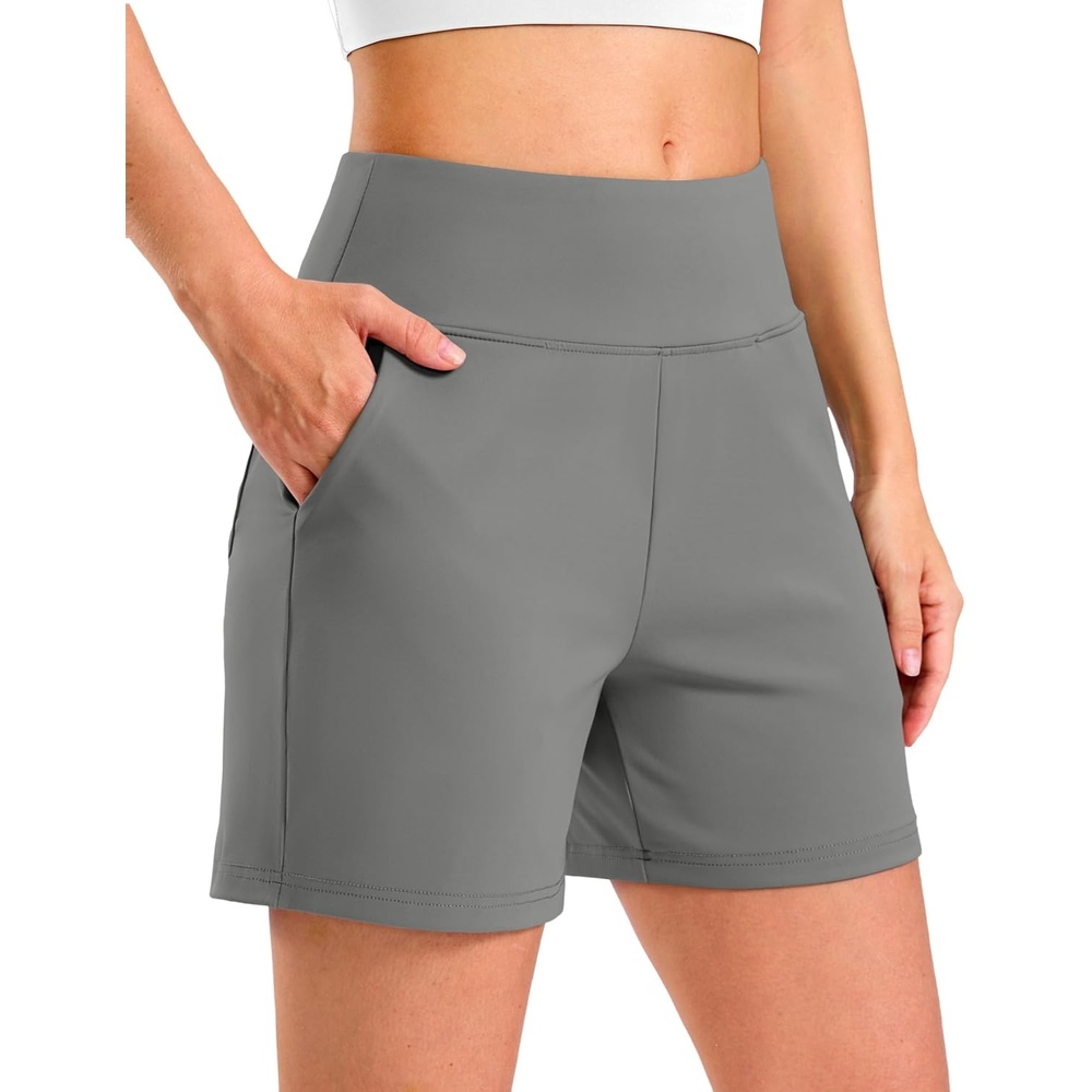 image:imageG Gradual Womens Bermuda Long Shorts with Pockets 975 High Waisted Shorts for Women Walking Athletic WorkoutLight Grey