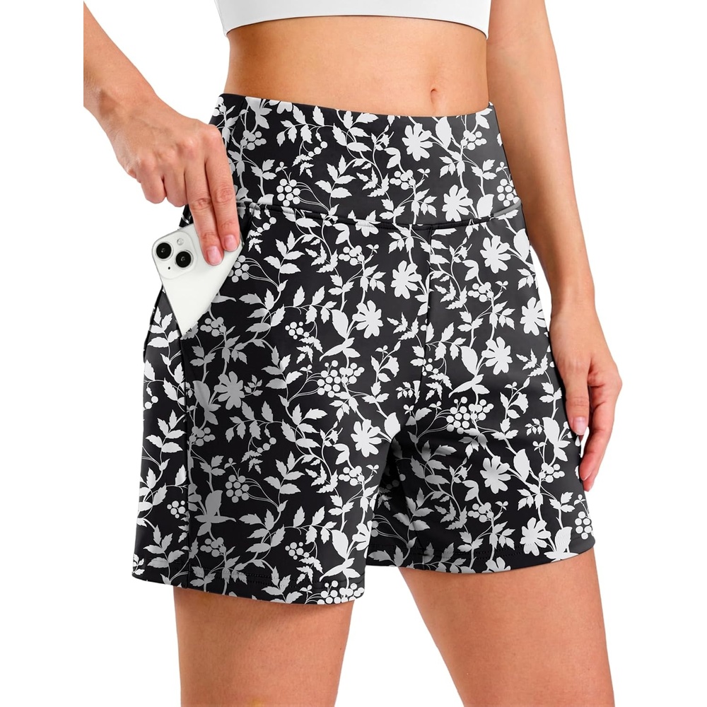 image:imageG Gradual Womens Bermuda Long Shorts with Pockets 975 High Waisted Shorts for Women Walking Athletic WorkoutWhite Flower