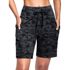 G Gradual Women’s 7″ Athletic Hiking Long Shorts with Pockets High Waisted Stretchy Bermuda Shorts for Women Workout Casual(Black Camo)