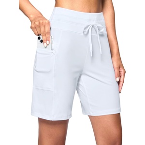 G Gradual Women’s 7″ Athletic Hiking Long Shorts with Pockets High Waisted Stretchy Bermuda Shorts for Women Workout Casual(White)