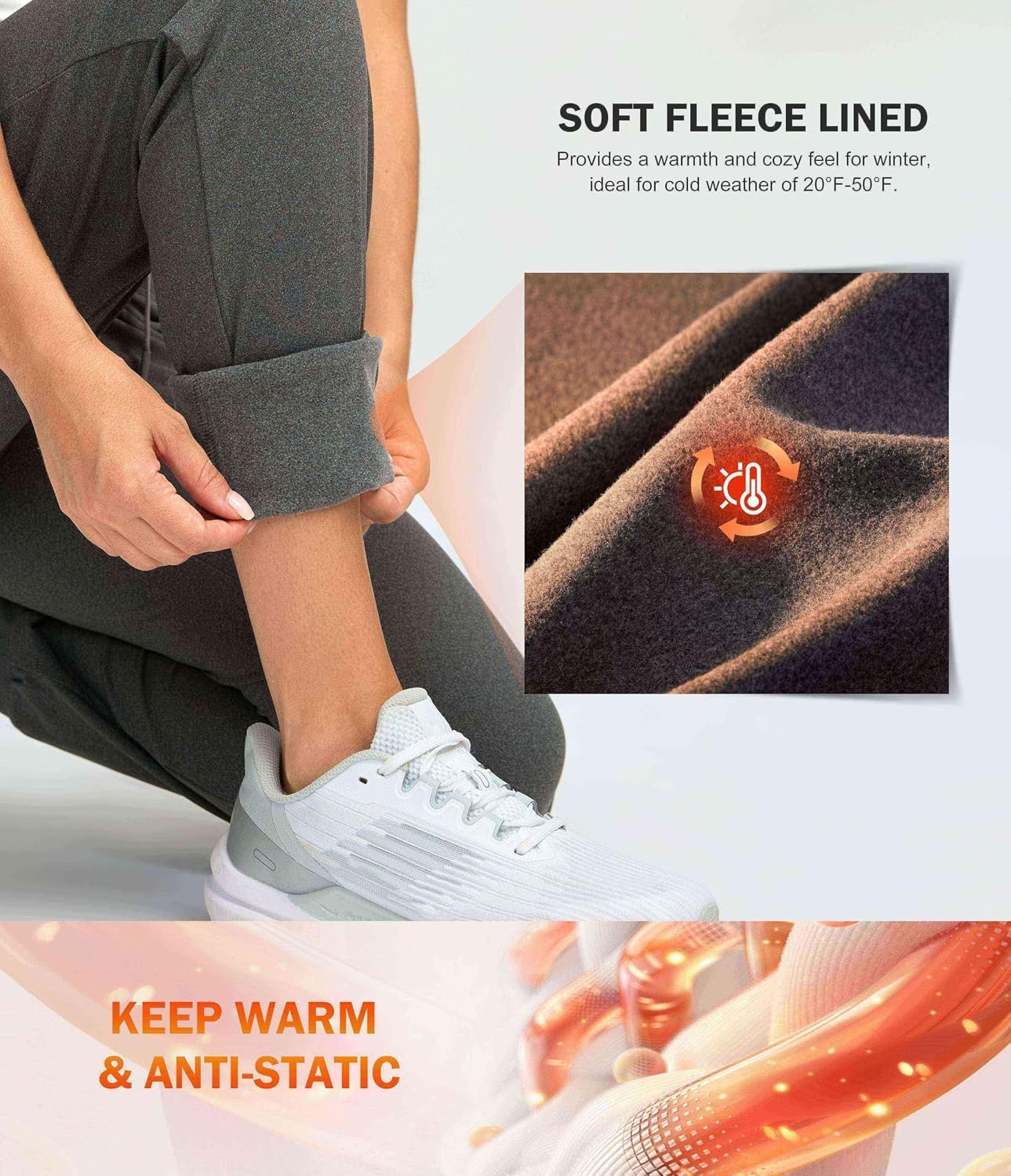 image:imageG Gradual Womens 283032 Fleece Lined Joggers Water Resistant High Waisted Winter Thermal Tall Sweatpants with PocketsCharcoal