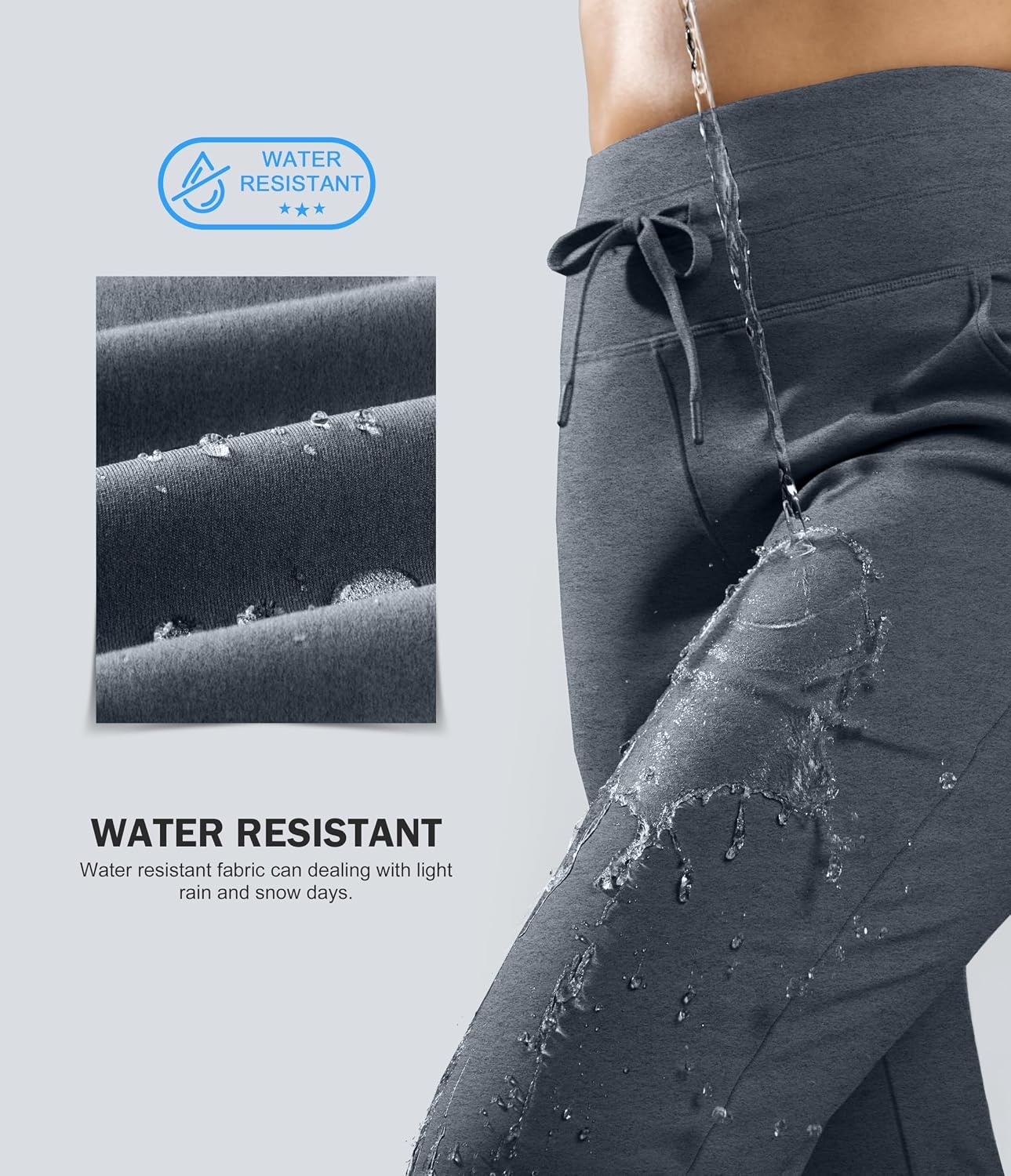 image:imageG Gradual Womens 283032 Fleece Lined Joggers Water Resistant High Waisted Winter Thermal Tall Sweatpants with PocketsDusty Blue Heather